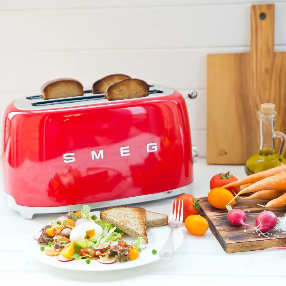 Brödrost, 4 skivor, Långa fack, Röd - Smeg