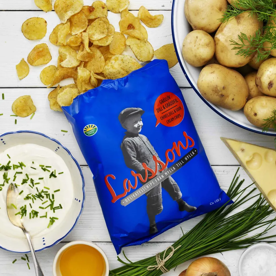Chips, Gräslök, Dill & Gräddfil, 125g - Larssons chips