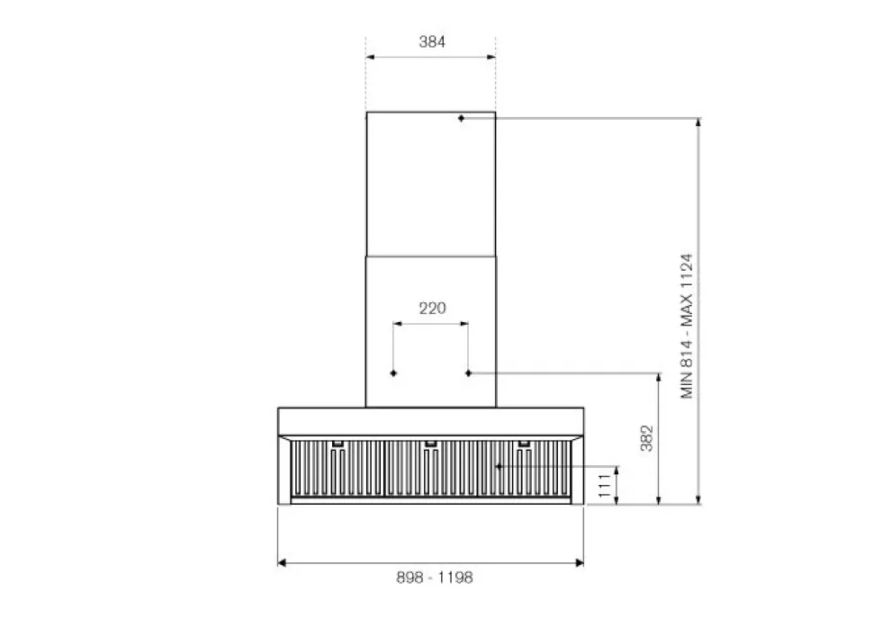 Fläkt Professional, T-format, 90 cm, väggmontering, Rostfri - Bertazzoni