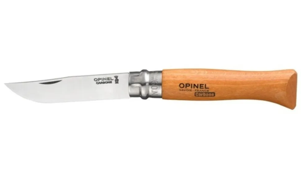 Fällkniv i kolstål, trähandtag - Opinel