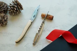 Fällkniv och sommelierkniv i mammuthorn, damaskerad - Forge de Laguiole