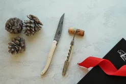 Fällkniv och sommelierkniv i mammuthorn, damaskerad - Forge de Laguiole