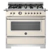 Gasspis Heritage, 90 cm, 6 brännare, 1 ugn, Elfenbensvit - Bertazzoni