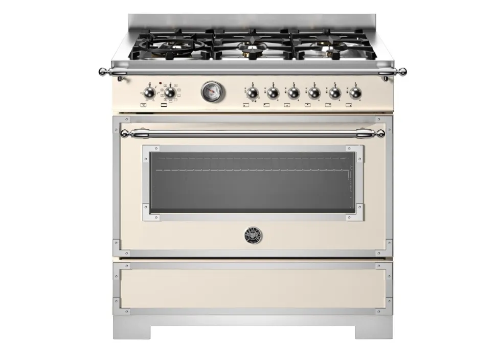 Gasspis Heritage, 90 cm, 6 brännare, 1 ugn, Elfenbensvit - Bertazzoni