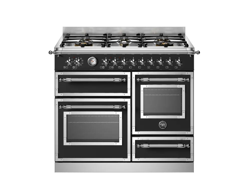 Gasspis Heritage, 100 cm, 6 brännare, 3 ugnar, Mattsvart - Bertazzoni