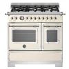 Gasspis Heritage, 90 cm, 6 brännare, 2 ugnar, Elfenbensvit - Bertazzoni