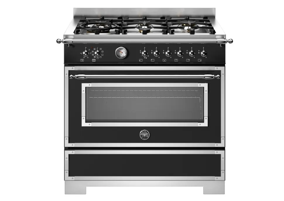 Gasspis Heritage, 90 cm, 6 brännare, 1 ugn, Mattsvart - Bertazzoni