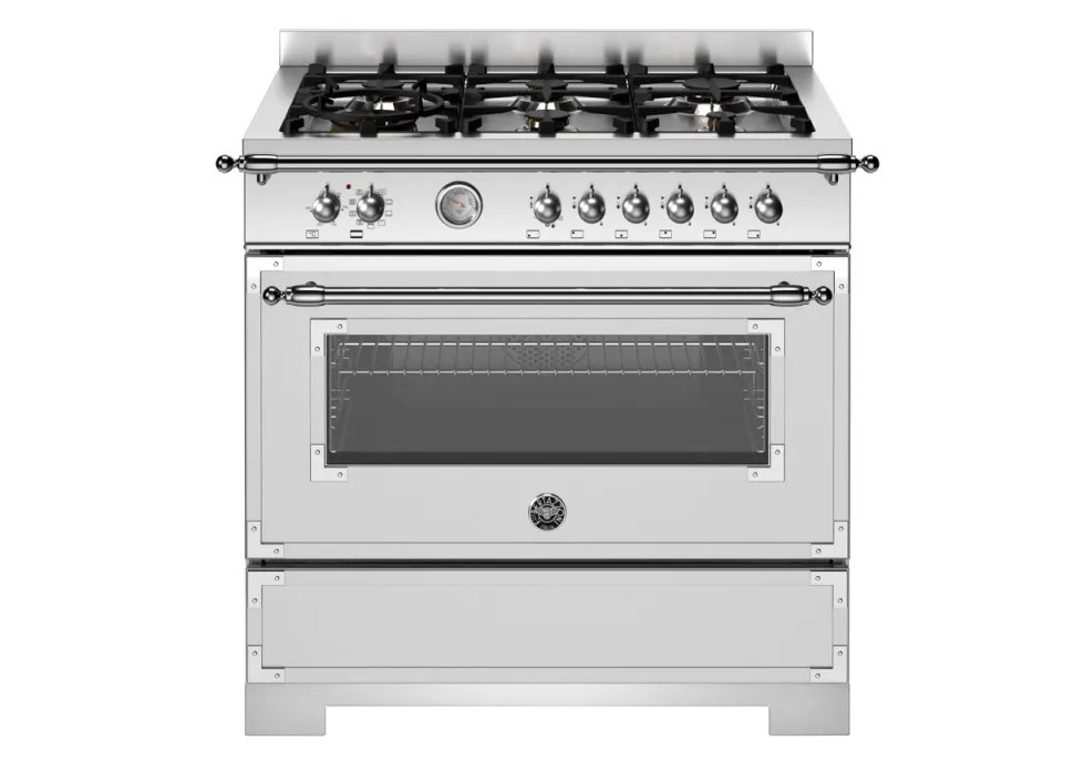 Gasspis Heritage, 90 cm, 6 brännare, 1 ugn, Rostfri - Bertazzoni