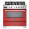 Gasspis Professional, 90 cm, 6 brännare, 1 ugn, Röd - Bertazzoni
