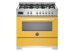 Gasspis Professional, 90 cm, 6 brännare, 1 ugn, Gul - Bertazzoni