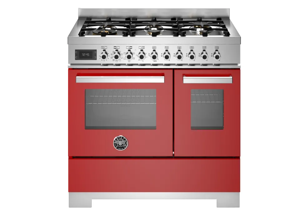 Gasspis Professional, 90 cm, 6 brännare, 2 ugnar, Röd - Bertazzoni