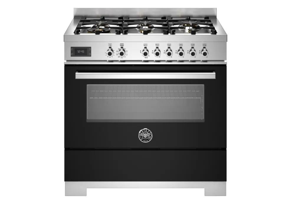 Gasspis Professional, 90 cm, 6 brännare, 1 ugn, Svart - Bertazzoni