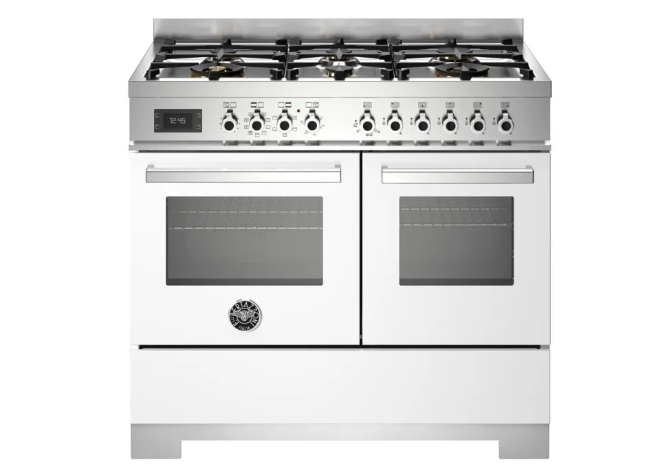 Gasspis Professional, 100 cm, 6 brännare, 2 ugnar, Vit - Bertazzoni