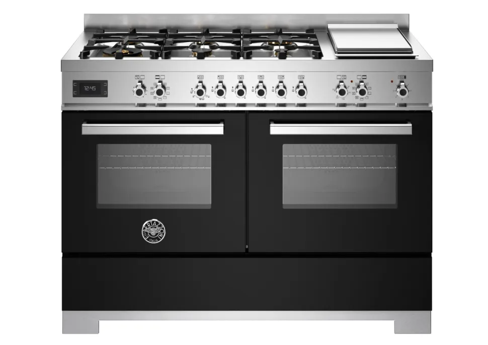 Gasspis Professional, 120 cm, 6 brännare + stekbord, 2 ugnar, Svart - Bertazzoni