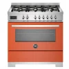 Gasspis Professional, 90 cm, 6 brännare, 1 ugn, Orange - Bertazzoni
