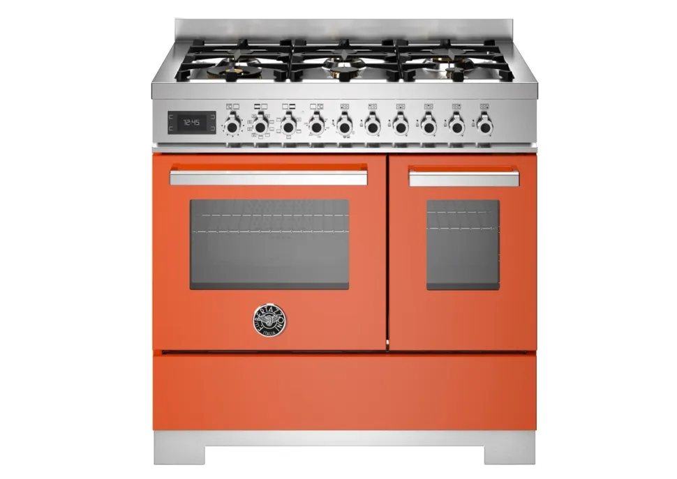 Gasspis Professional, 90 cm, 6 brännare, 2 ugnar, Orange - Bertazzoni