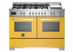 Gasspis Professional, 120 cm, 6 brännare + stekbord, 2 ugnar, Gul - Bertazzoni