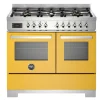 Gasspis Professional, 100 cm, 6 brännare, 2 ugnar, Gul - Bertazzoni