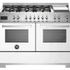 Gasspis Professional, 120 cm, 6 brännare + stekbord, 2 ugnar, Vit - Bertazzoni
