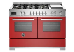 Gasspis Professional, 120 cm, 6 brännare + stekbord, 2 ugnar, Röd - Bertazzoni