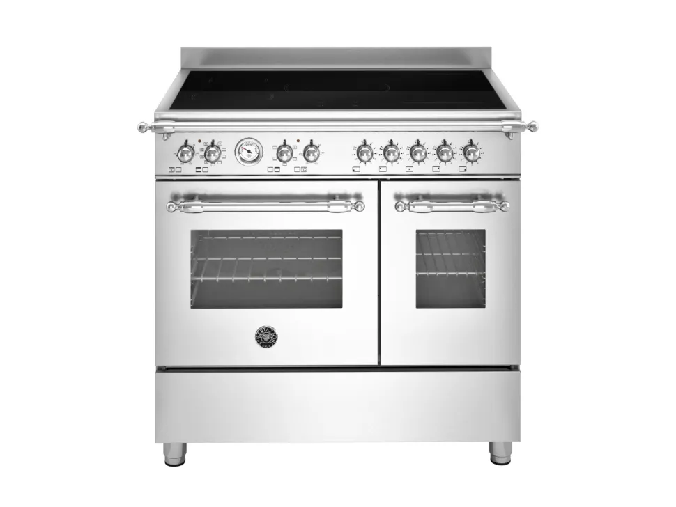 Induktionsspis Heritage utan dekorram, 90 cm, 5 zoner, 2 ugnar, Rostfri - Bertaz