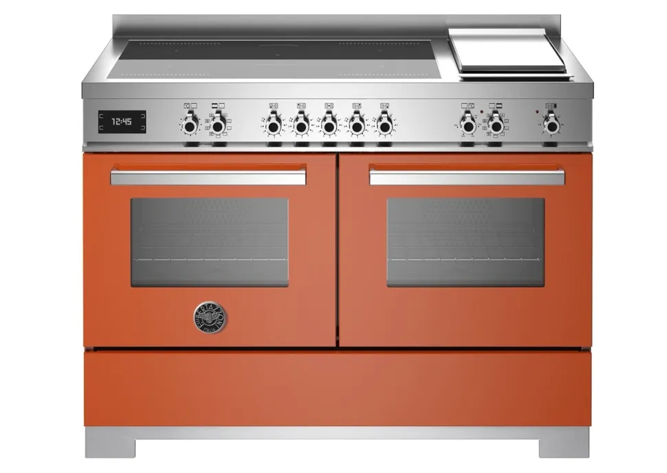Induktionsspis Professional, 120 cm, 5 zoner + stekbord, 2 ugnar, Orange - Bertazzoni
