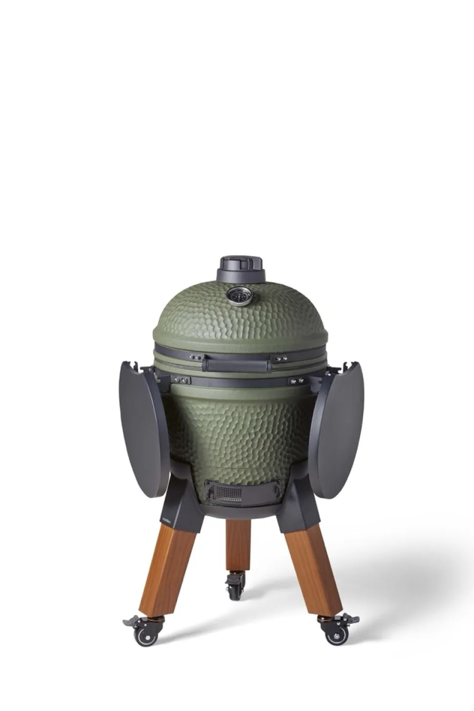 Kamadogrill inklusive benfäste, aluminiumben (träimitation) med hjul och sidobord - Moddern