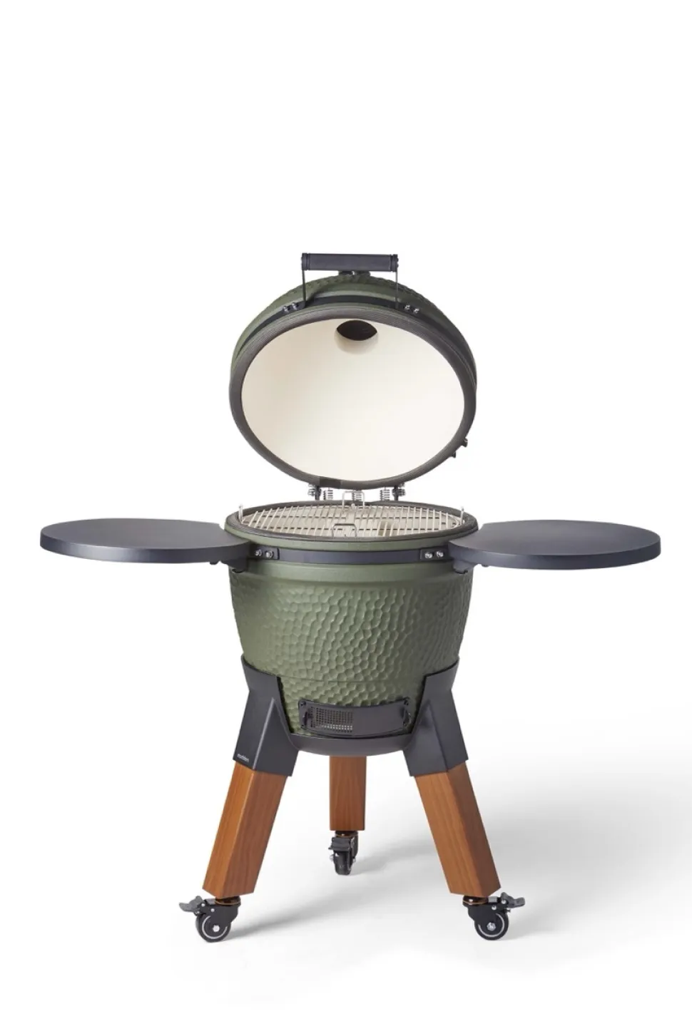 Kamadogrill inklusive benfäste, aluminiumben (träimitation) med hjul och sidobord - Moddern