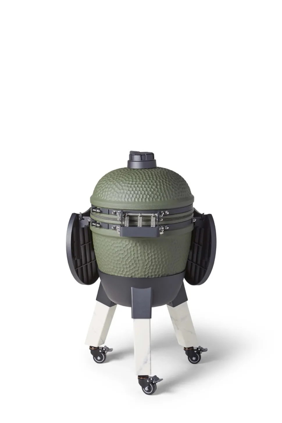 Kamadogrill inklusive benfäste, aluminiumben (marmorimitation) med hjul och sidobord - Moddern