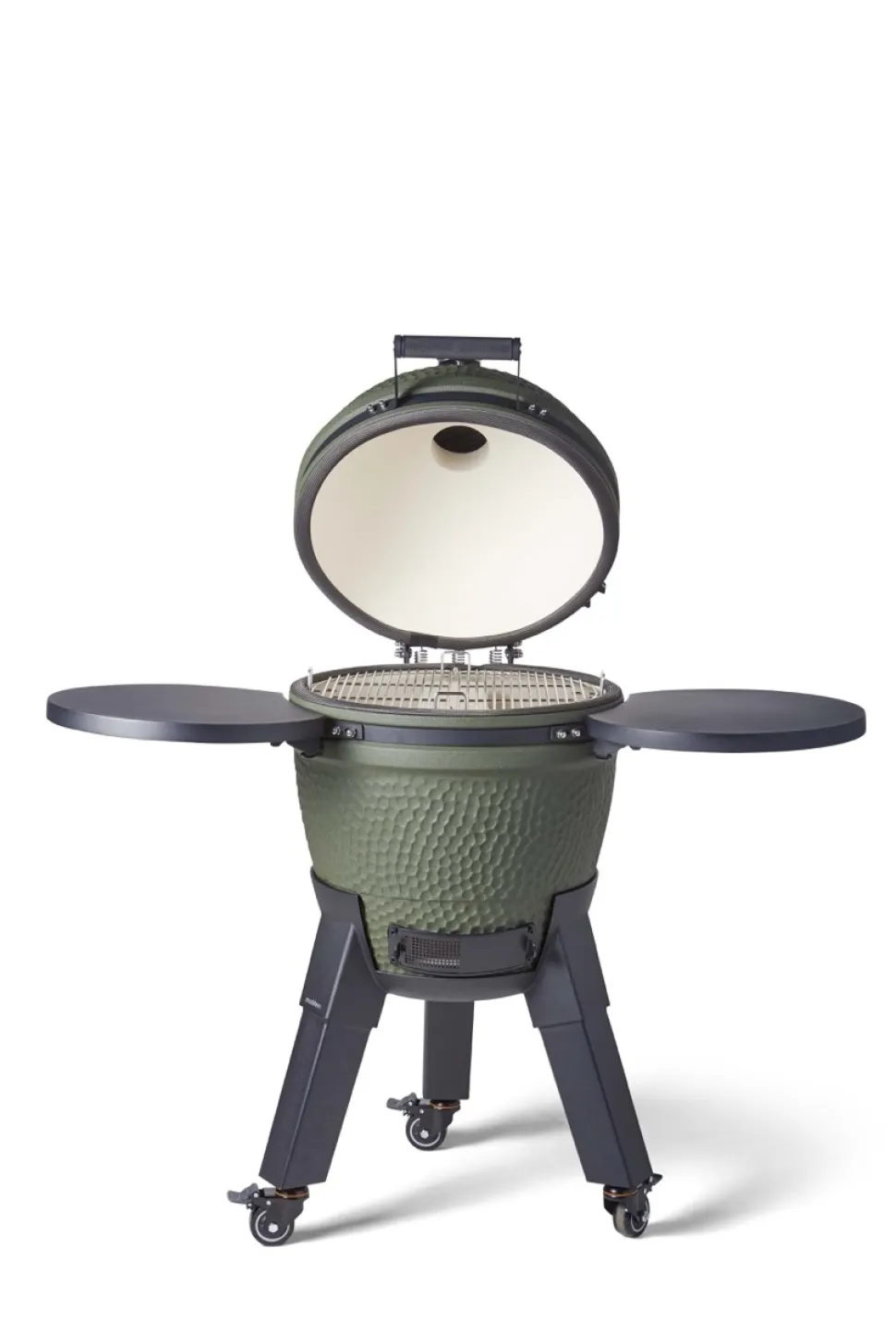 Kamadogrill inklusive benfäste, svarta ben med hjul och sidobord - Moddern