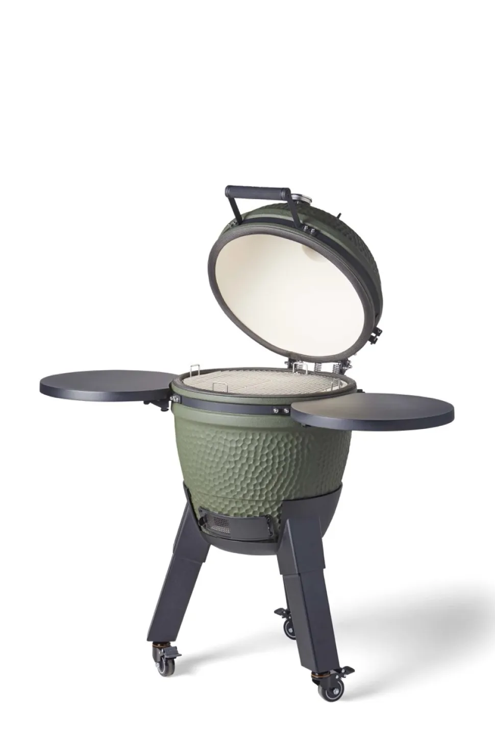 Kamadogrill inklusive benfäste, svarta ben med hjul och sidobord - Moddern