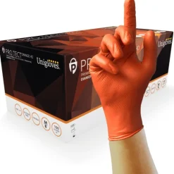 Nitrilhandske, orange, extra kraftig, 100-pack - Unigloves - Large