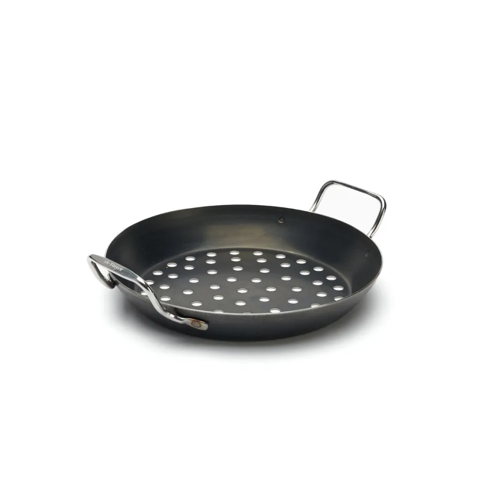 Perforerad kolstålspanna till grill, ø28cm - De Buyer