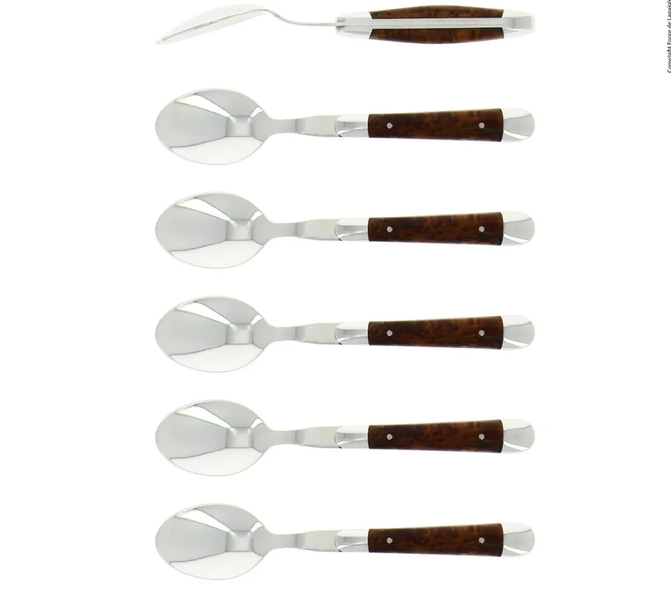 Sex dessertskedar, Handtag av Tuja, blank, Tradition - Forge de Laguiole