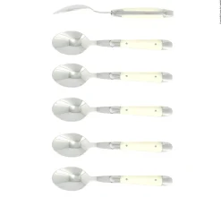 Sex dessertskedar, Handtag av Ben, blank, Tradition - Forge de Laguiole