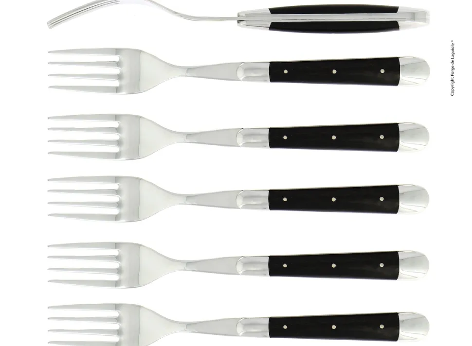 Sex gafflar, Handtag av Ebenholts, blank, Tradition - Forge de Laguiole