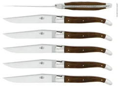 Sex knivar, Handtag av Bark från Förstenad Ek, blank, Tradition - Forge de Laguiole
