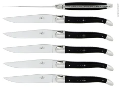 Sex knivar, Handtag av Ebenholts, blank, Tradition - Forge de Laguiole