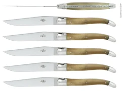 Sex knivar, Handtag av Ljust Horn, blank, Tradition - Forge de Laguiole