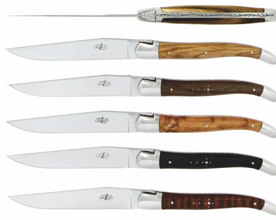 Sex knivar, Handtag av olika ädelträslag, blank, Tradition - Forge de Laguiole