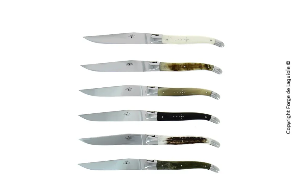 Sex knivar, Handtag av olika Djurmaterial, blank, Tradition - Forge de Laguiole