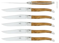 Sex knivar, Handtag av Oliv, blank, Tradition - Forge de Laguiole