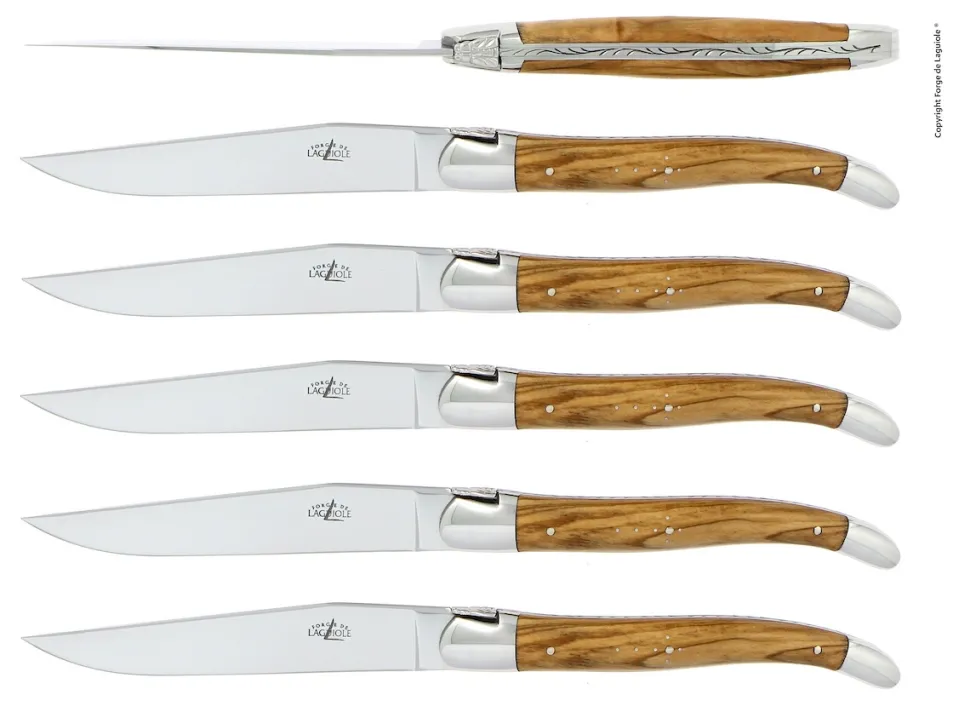 Sex knivar, Handtag av Oliv, blank, Tradition - Forge de Laguiole