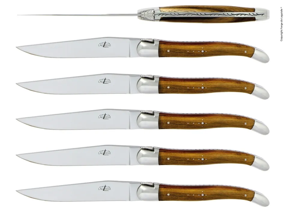 Sex knivar, Handtag av Pistage, blank, Tradition - Forge de Laguiole