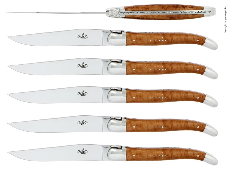 Sex knivar, Handtag av Trädljung, blank, Tradition - Forge de Laguiole