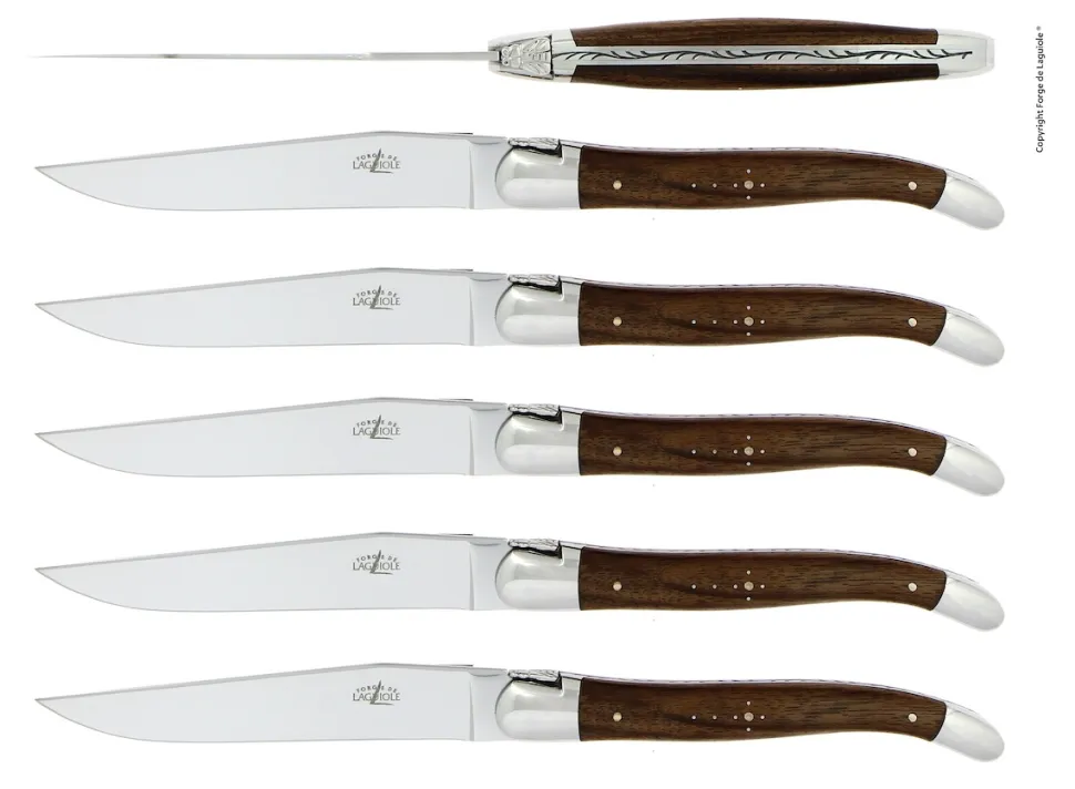 Sex knivar, Handtag av Valnöt, blank, Tradition - Forge de Laguiole