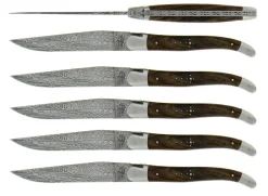 Sex knivar, Handtag av Valnöt, damaskerad matt, Collection - Forge de Laguiole
