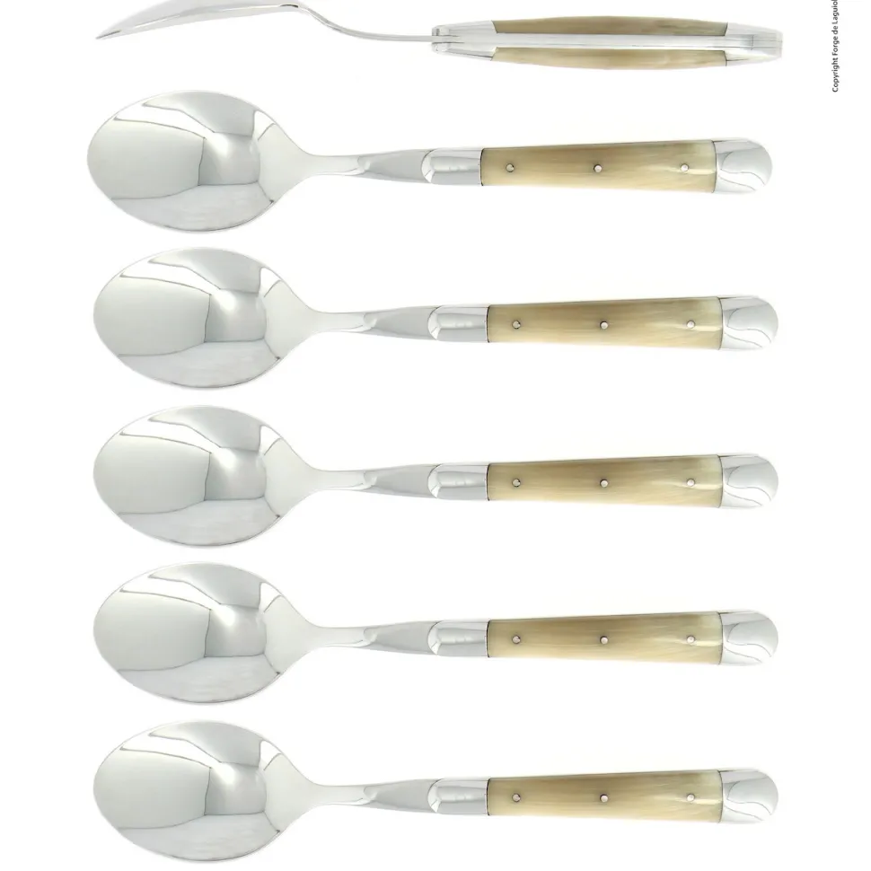 Sex skedar, Handtag av Ljust Horn, blank, Tradition - Forge de Laguiole
