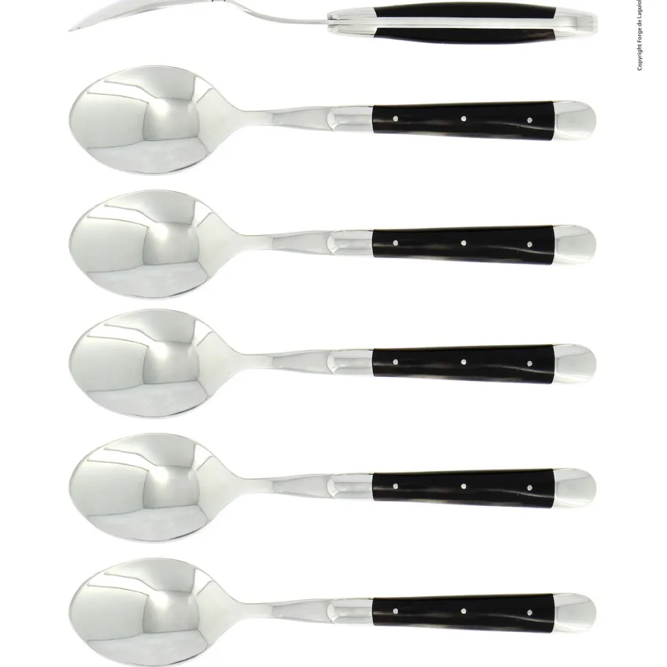 Sex skedar, Handtag av Mörkt Horn, blank, Tradition - Forge de Laguiole