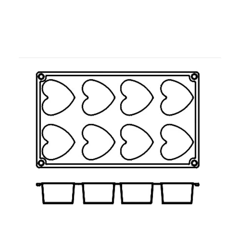 Silikonform FR025, hjärta 8st - Pavoni